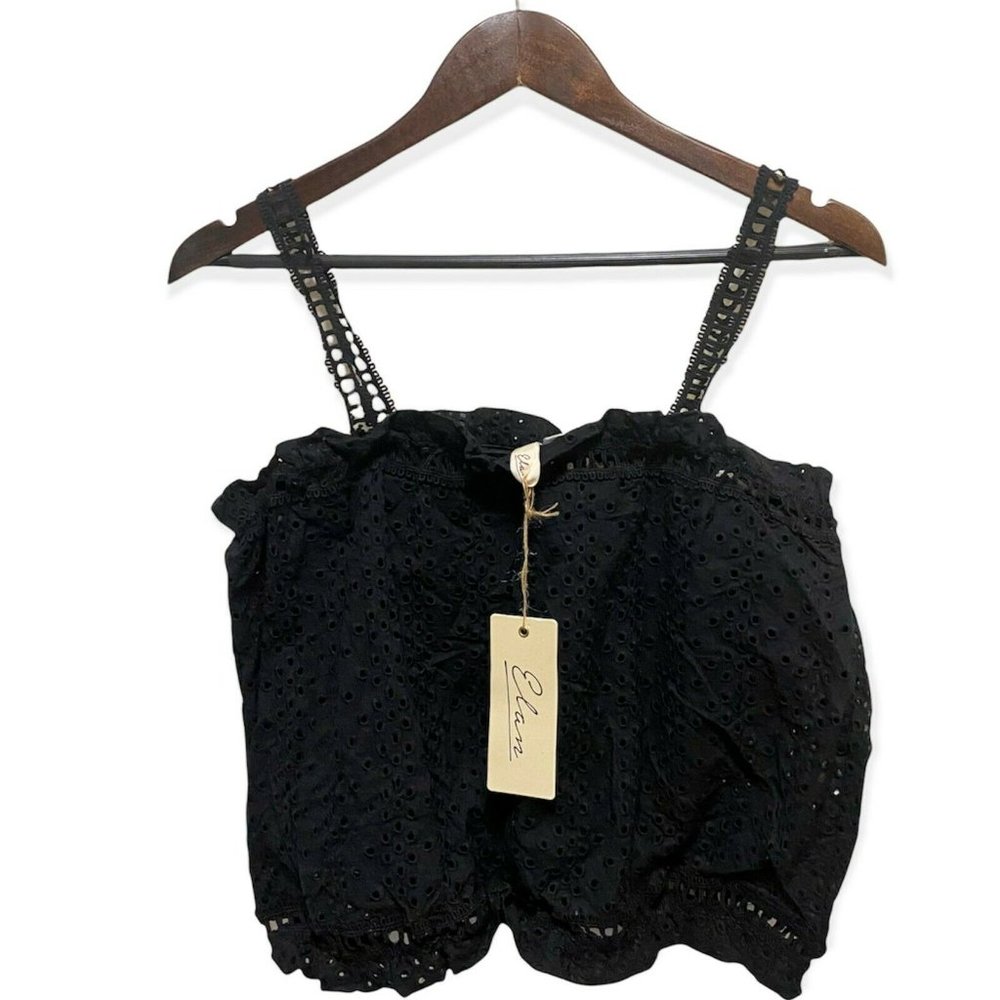 Elan Womens S Elastic Hem And Neckline Sleeveless Crochet Strap Breathable Black